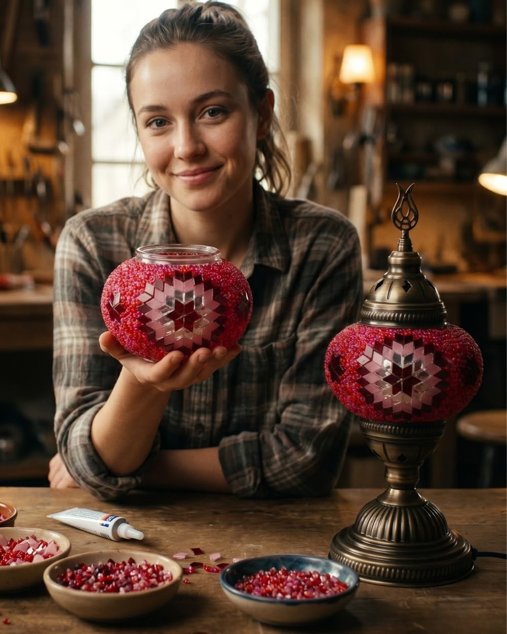 DEMMEX Farbe Wählbar – DIY Mosaik-Tischlampe Bastelset – Türkisch-Marokkanischer Stil – Gestalten Si