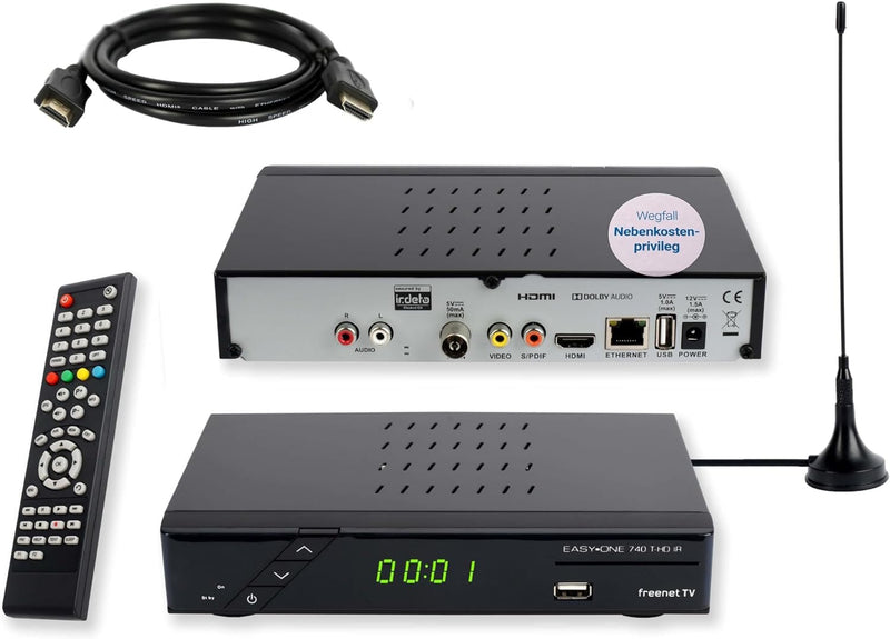 Set-ONE EasyOne 740 HD DVB-T2 Receiver, Freenet TV (Private Sender in HD), Full-HD 1080p, HDMI, USB