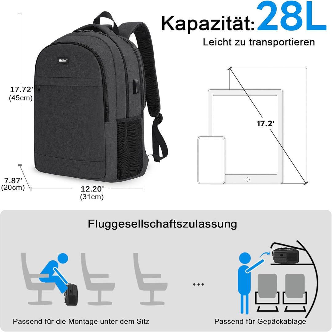 TANTOMI Rucksack Herren, Gross Laptop Rucksack 17 Zoll Schulrucksack Laptoptasche mit USB Ladeanschl