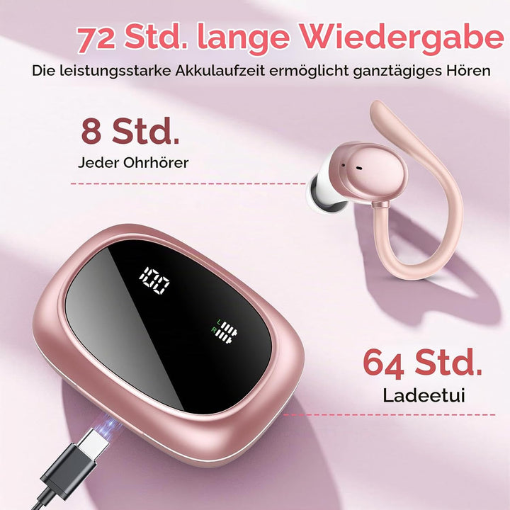 Bluetooth Kopfhörer Sport, Kopfhörer Kabellos Bluetooth 5.3 mit HD Mic, In Ear Kopfhörer mit 4 ENC K