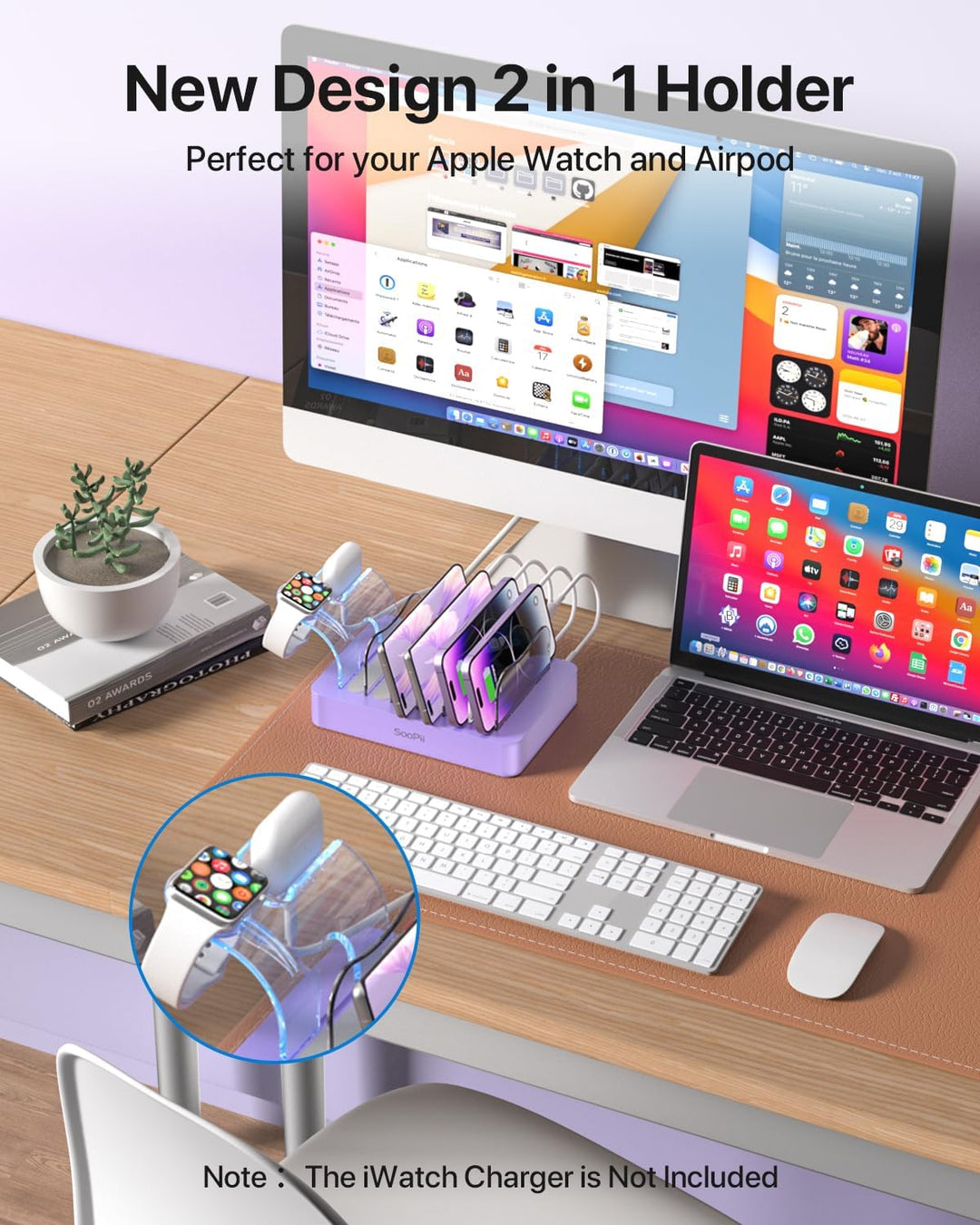 SooPii USB-Ladestation Organizer für mehrere Geräte, 6 Ports 50W Ladestation mit 6 Kabeln und aktual