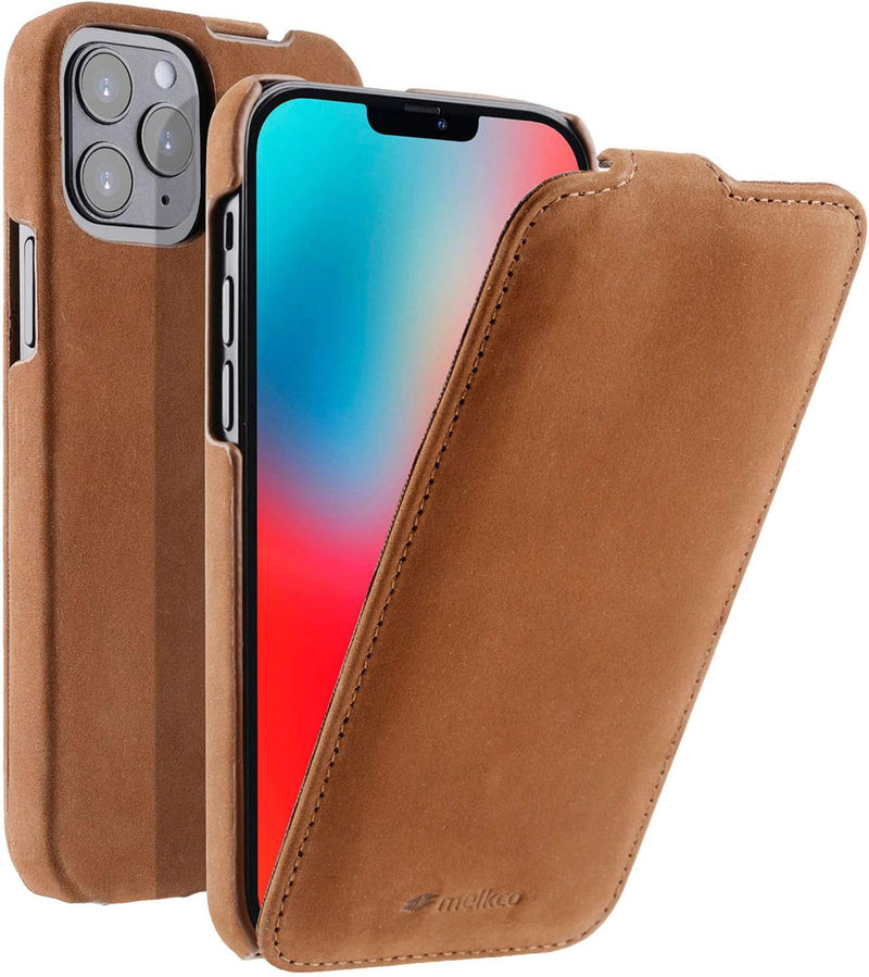 MELCKO Hülle passend für Apple iPhone 12 und iPhone 12 PRO (6,1 Zoll), Handyhülle mit echtem Leder,