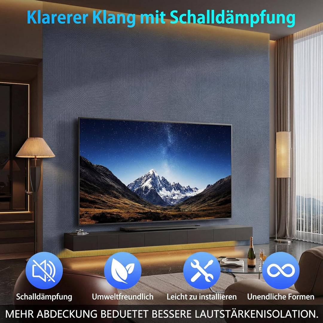 Akustikplatten Selbstklebend 12 Stück, 30x30x1.2cm Dreigeteilte Akustikpaneele Grau, Schallabsorber