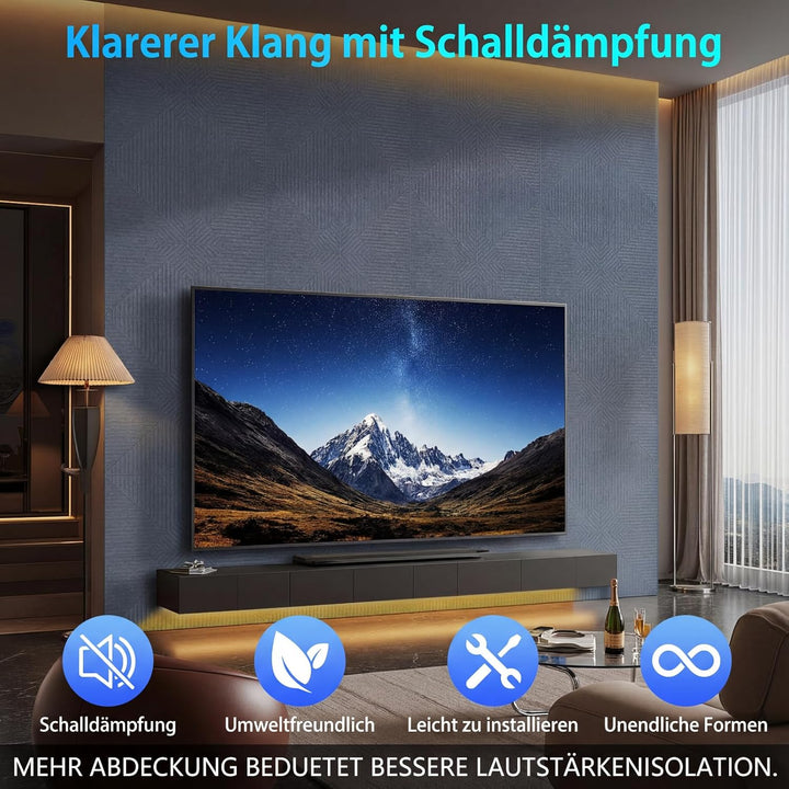 Akustikplatten Selbstklebend 12 Stück, 30x30x1.2cm Dreigeteilte Akustikpaneele Grau, Schallabsorber