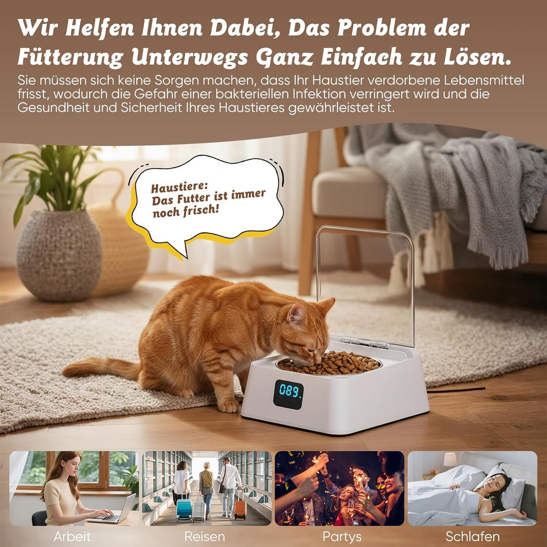Futterautomat Katze nassfutter mit 350 ml Katzennapf,Nassfutterautomat für Katzen und Hunde Kleine,A