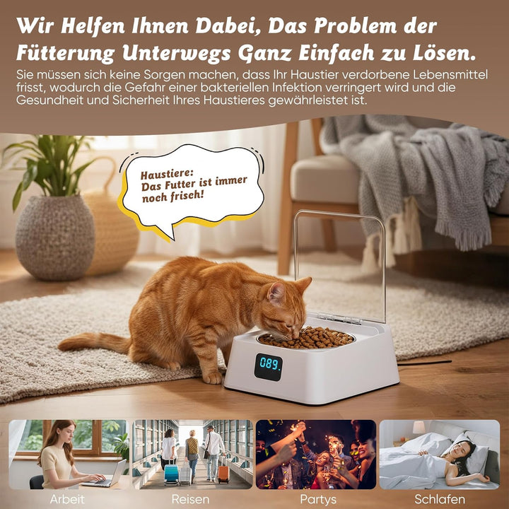 Futterautomat Katze nassfutter mit 350 ml Katzennapf,Nassfutterautomat für Katzen und Hunde Kleine,A