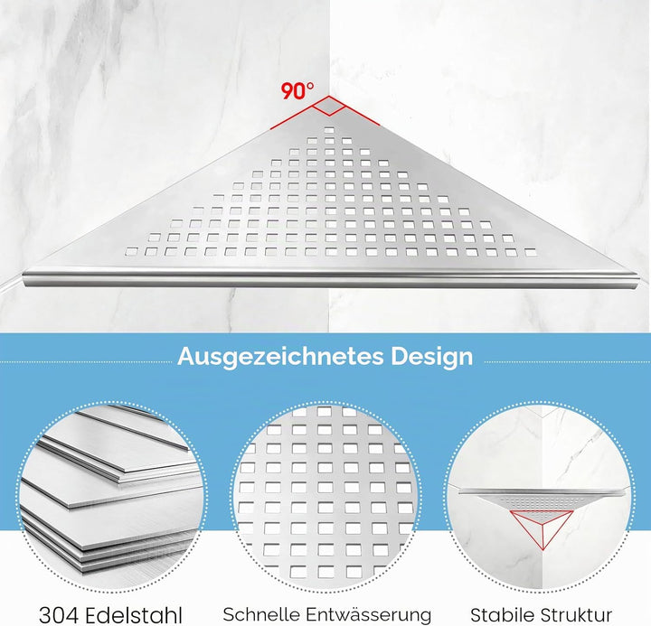 3 Stück Eck Duschregal Edelstahl 304 Eckregal Bad ohne Bohren Eckablage Duschablage mit Gitterdesign