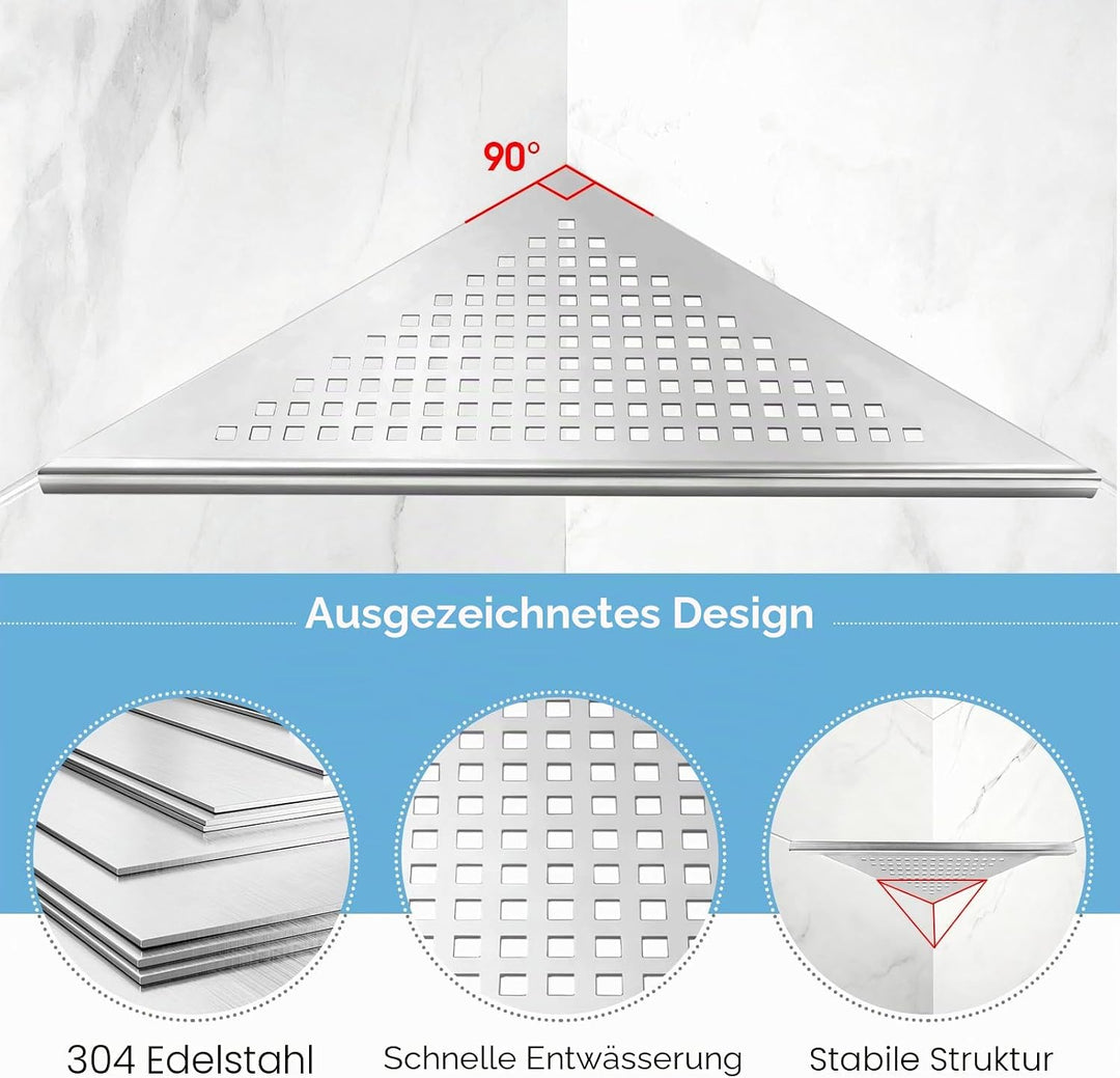 1 Stück Ecke-Duschablage Edelstahl 304 Badezimmerregal ohne Bohren Eckablage Duschablage mit Gitterd