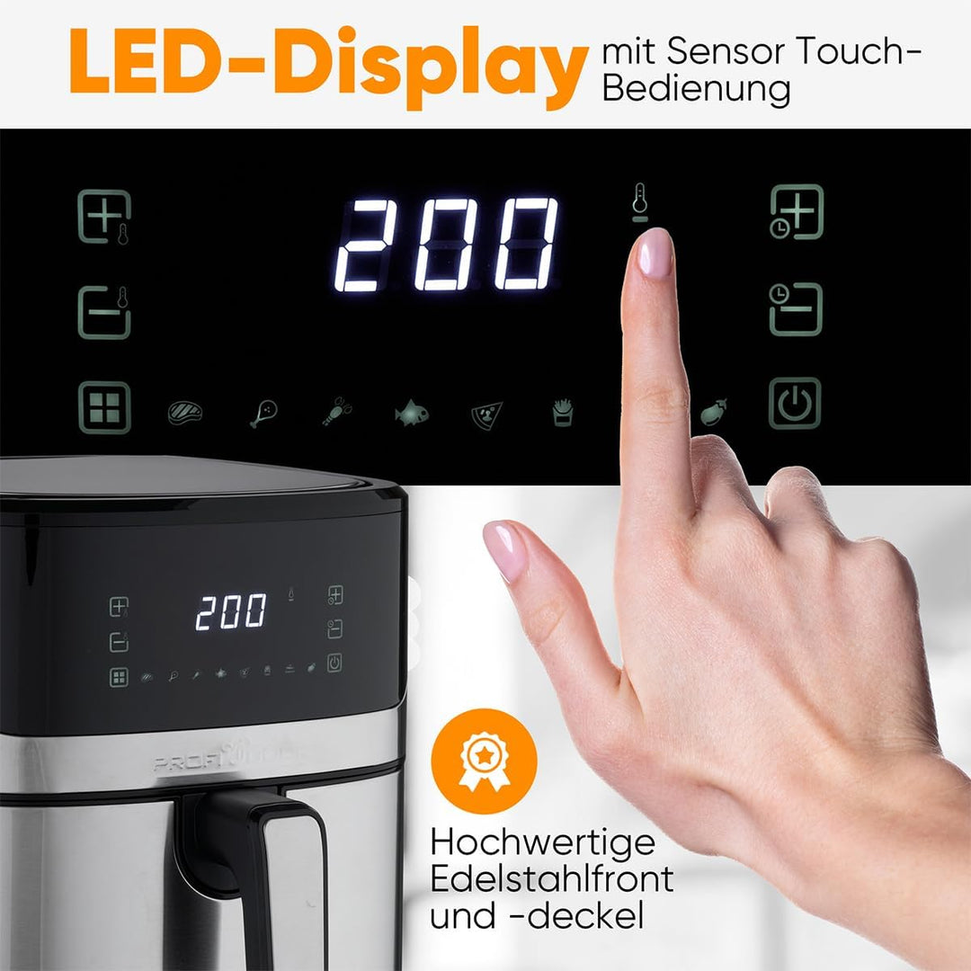 ProfiCook® Heissluftfritteuse | 6,5L Airfryer | Öl- und fettfreie Zubereitung | 80°C - 200°C | Edels
