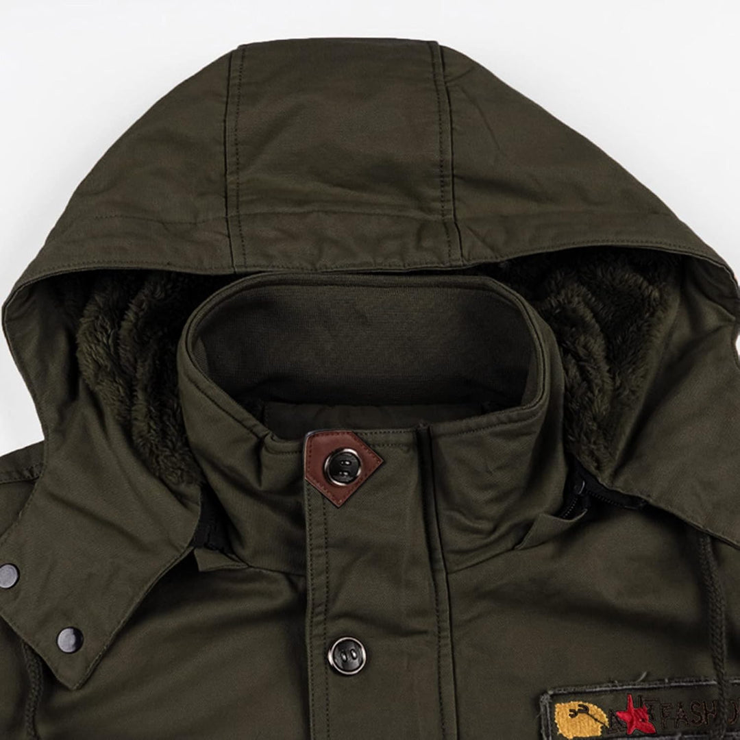 Herren Fleece Gefüttert Warme Winterjacke Militär Jacke mit Abnehmbarer Kapuze Übergangsjacke Winter