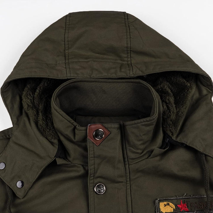 Herren Fleece Gefüttert Warme Winterjacke Militär Jacke mit Abnehmbarer Kapuze Übergangsjacke Winter
