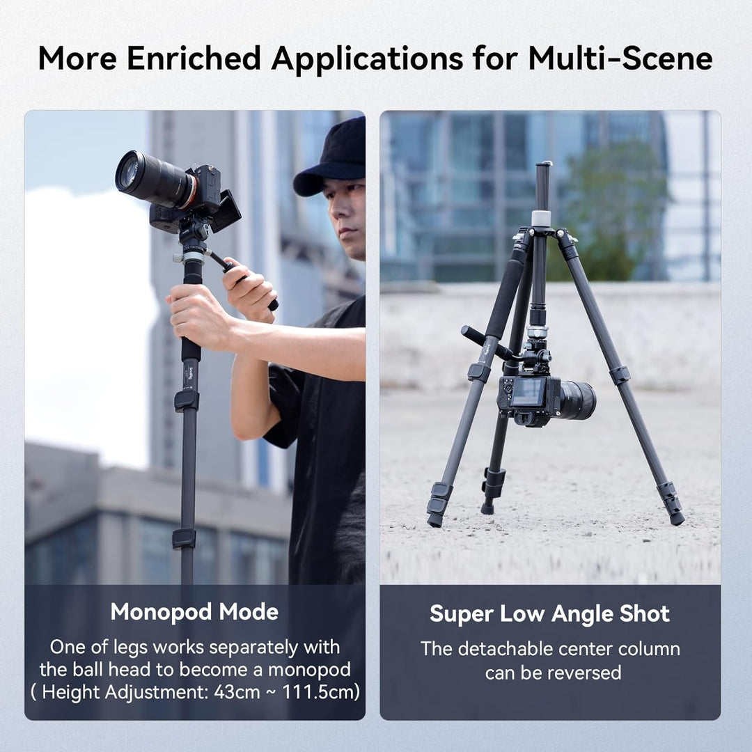 SMALLRIG 63" Video Travel Tripod, Carbonfaser-Stativ mit Schnellwechsel-Fluidkopf, Nivellierschalenb