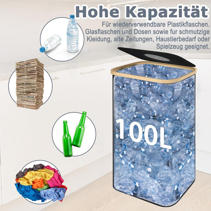 Pfandflaschen Sammelbehälter mit Deckel 100L Pfandbehälter mit Loch Müllsackständer Aufbewahrung Mül