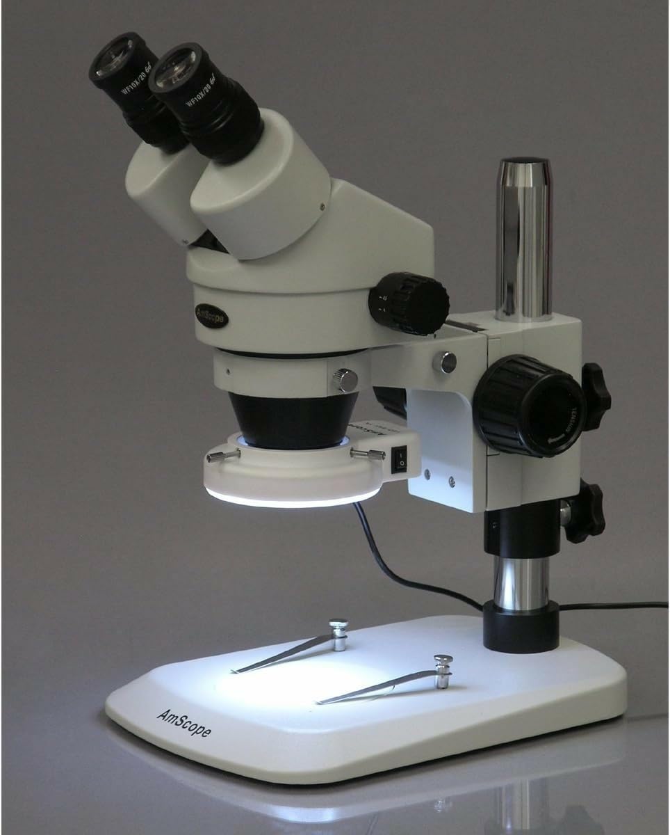 AmScope SM-1BN-64S Inspektion Sezierständer Zoom Stereomikroskop mit 64-LED-Licht, 7X-45X, Weiss