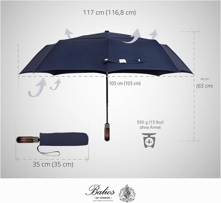 Balios® Regenschirm Mit Echtem Holzgriff -Optional | Auf Zu Automatik | Sturmfest & Windsicher | Tas