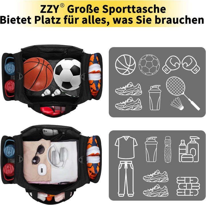 ZZY 55L Sporttasche Herren mit 2 Seitentaschen grosse Reisetasche für Fitness, Training und Reisen 5