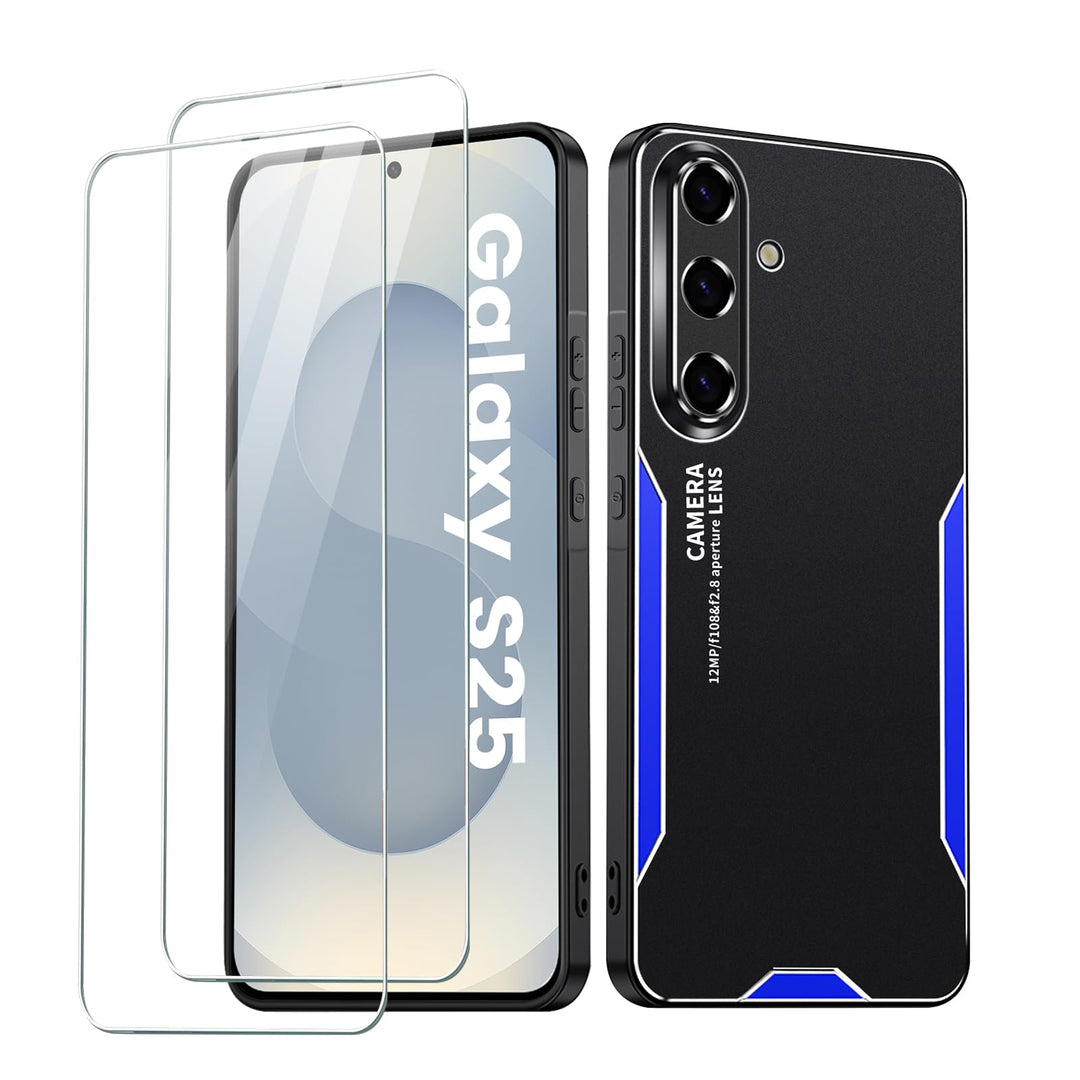 Hülle für Samsung Galaxy S25 Metal HandyHülle mit 2 Stück Displayschutzfolie,Galaxy S25 Cover 360 Gr