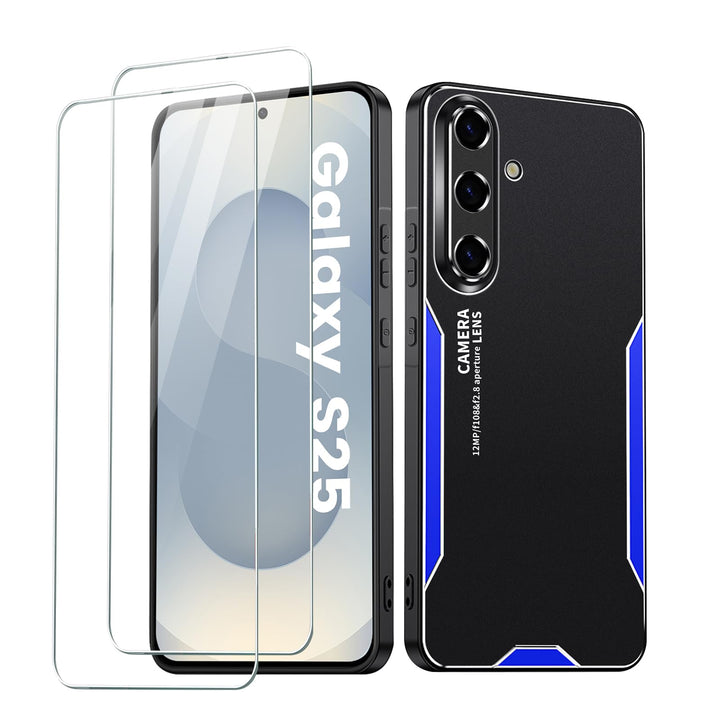 Hülle für Samsung Galaxy S25 Metal HandyHülle mit 2 Stück Displayschutzfolie,Galaxy S25 Cover 360 Gr