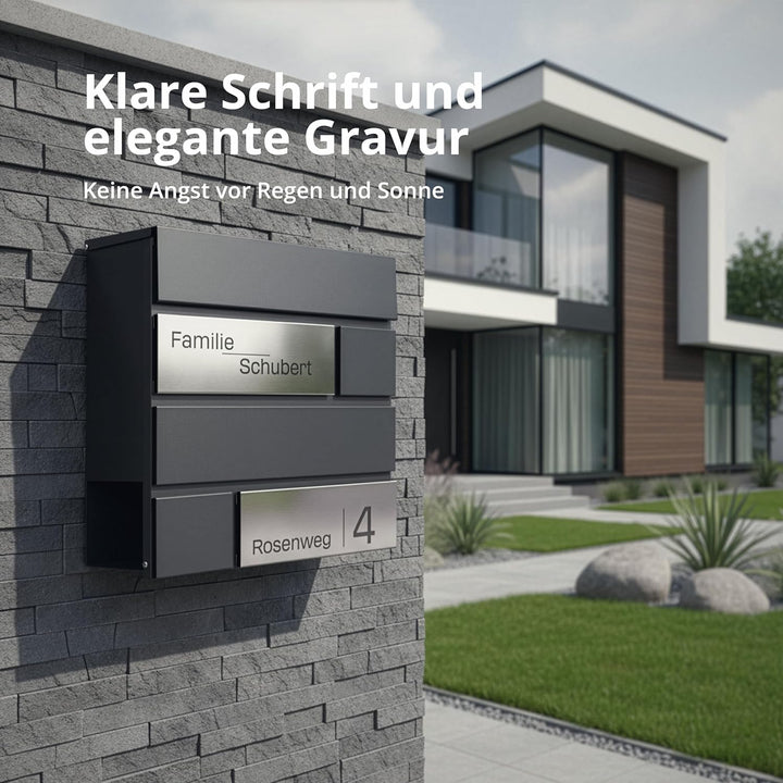 Grafner Premium Briefkasten personalisiert, RAL7016 mit Zeitungsfach und 2 Schlüssel, moderner Postk