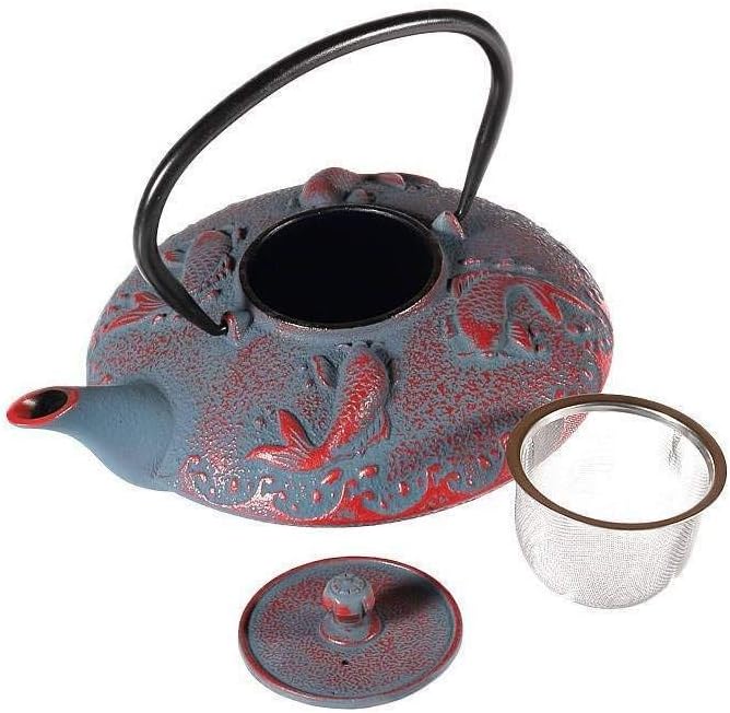 lachineuse 2552 Teekannen, Gusseisen, Karpfen rot