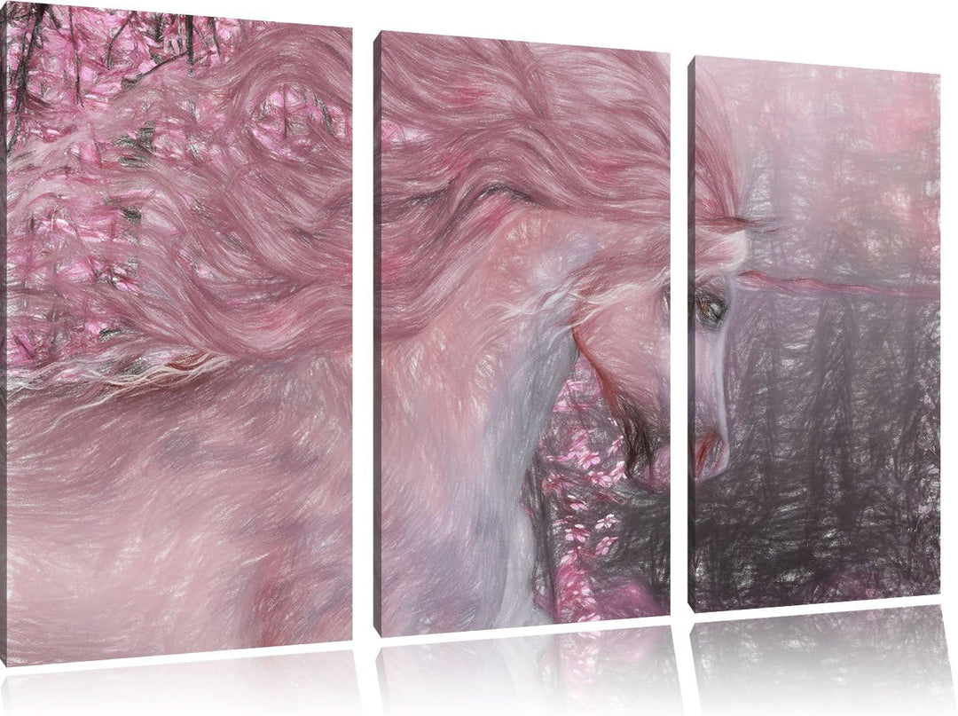 Pixxprint Einhorn als Leinwandbild/Grösse: 3 Teilig (120x80 cm) cm/Wandbild/Kunstdruck/fertig bespan