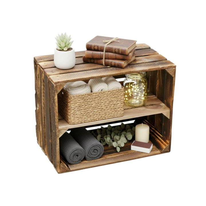 Teramico Holzkisten Obstkisten Weinkisten geflammt dunkel 50 x 40 x 30cm in tollen Set-Angeboten als