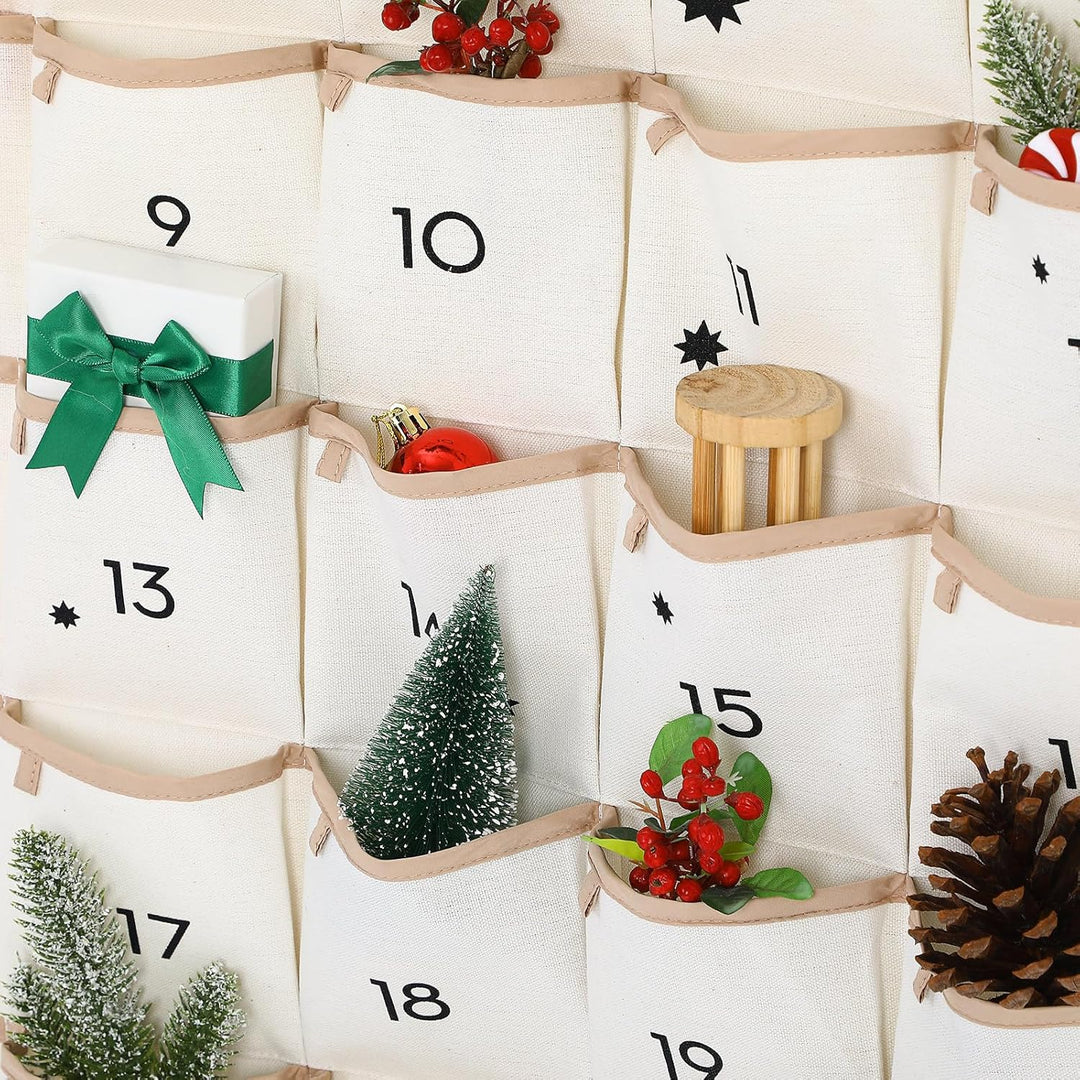 VOSAREA Adventskalender zum Befüllen Stoff Kinder Wandkalender Adventskalender mit 24 Taschen 2024 W