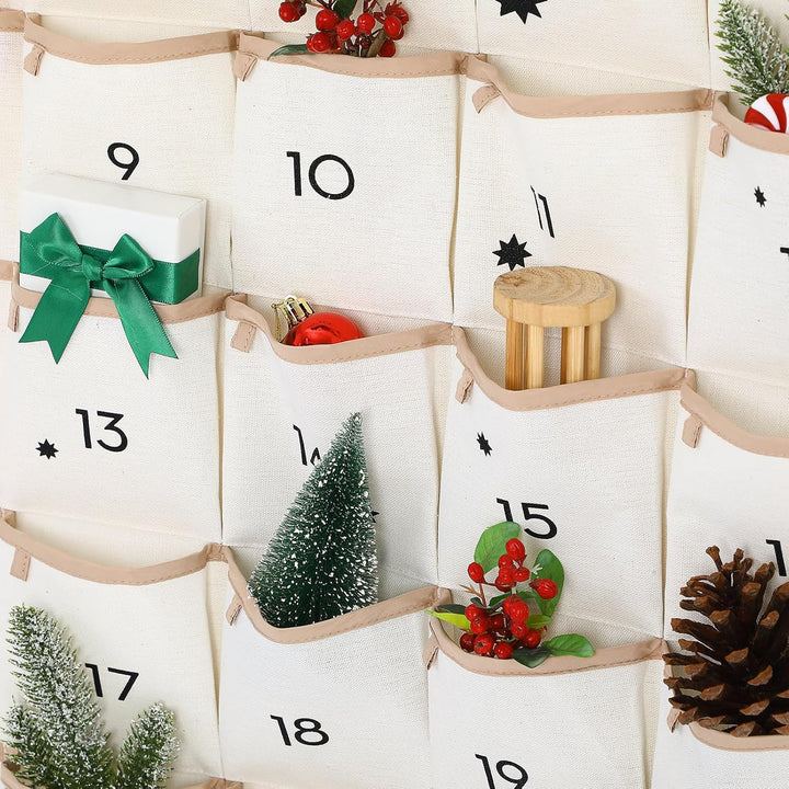 VOSAREA Adventskalender zum Befüllen Stoff Kinder Wandkalender Adventskalender mit 24 Taschen 2024 W