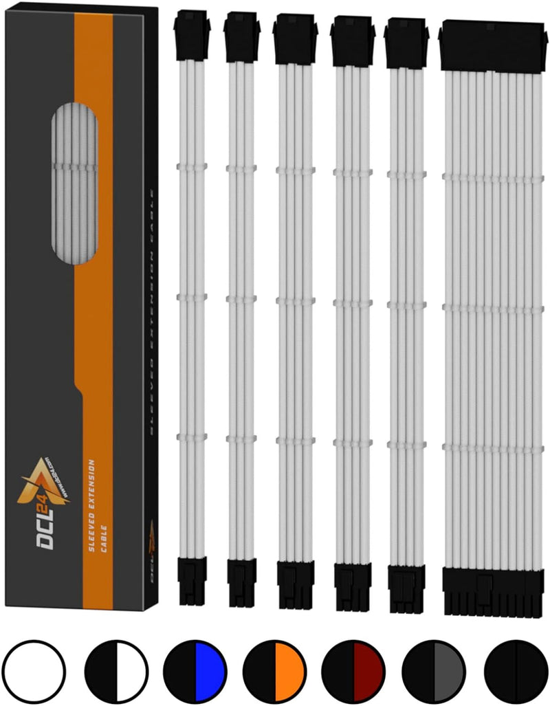 dcl24.de 30CM Sleeved Cable PC Extension Kit Weiss für Netzteil, GPU/CPU, PSU Cable Extensions mit K