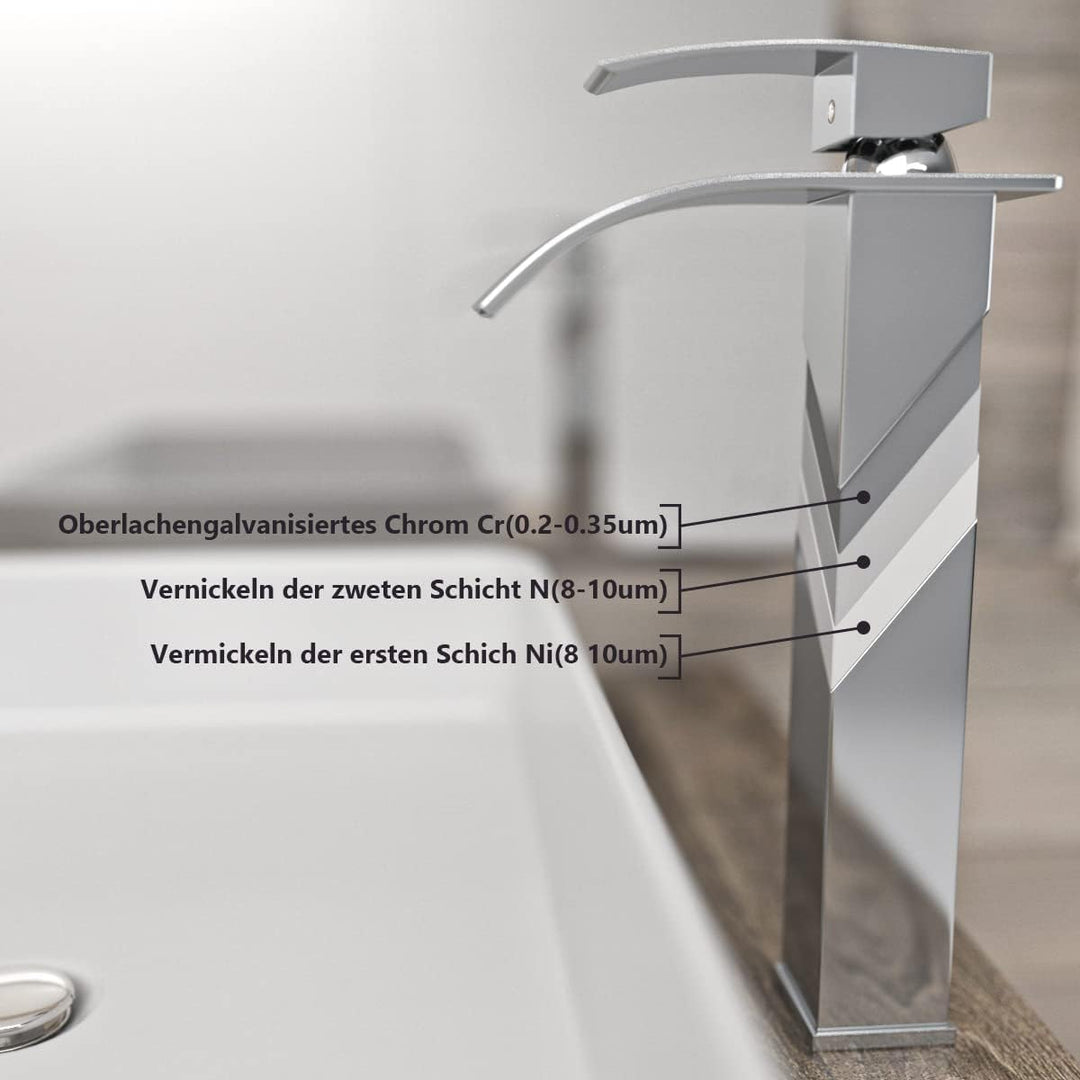 Hoch Wasserhahn Wasserfall Bad, Einhebelmischer, Waschtischarmatur Chrom, Keramikventil Waschtischmi