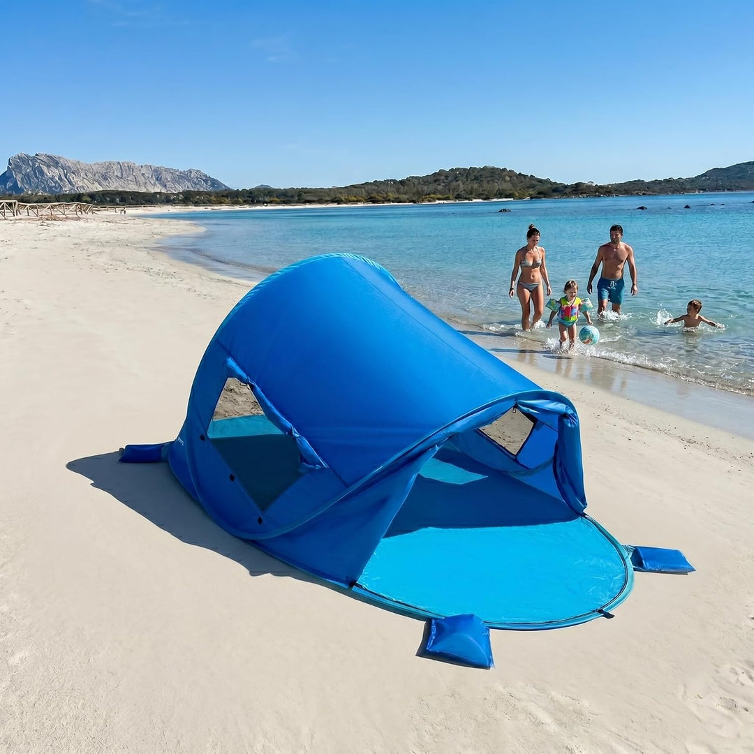 outdoorer UV 80 Pop up Strandmuschel Beach Air, 245x145x100 cm, bestens belüftet, 2 Fenster, 1 versc