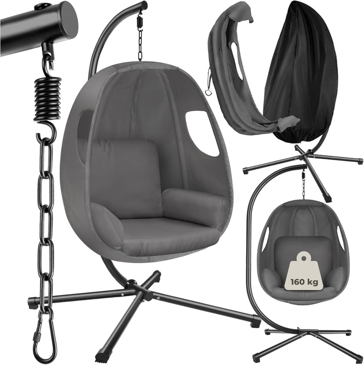 tectake® Hängesessel mit Gestell, Indoor oder Outdoor, Schaukel Sessel mit Kissen + Rückenkissen, Sc