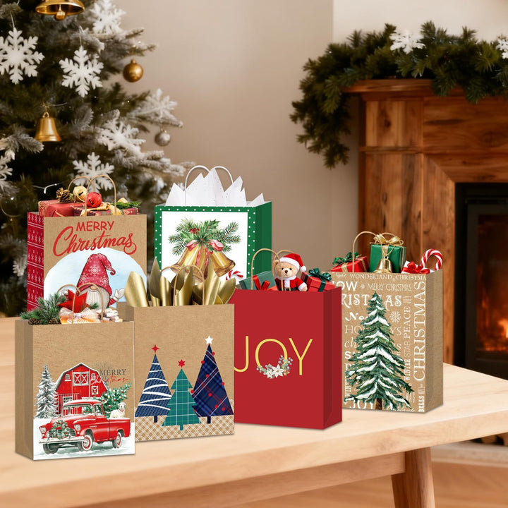 DECHISY 24 Stück Geschenktüten Weihnachten Klein, Papiertüten Weihnachten mit Griffen, Weihnachtsges