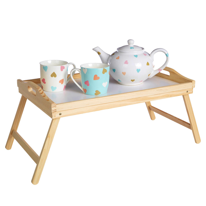 Premier Housewares Bett Tablett, Pinienholz, weisse Spitze White, White