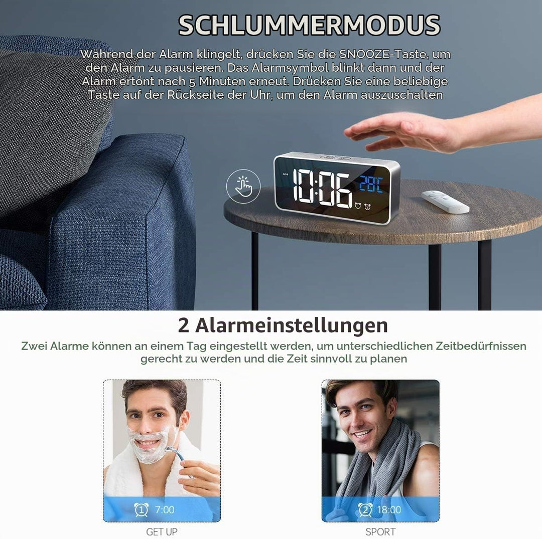 HOMVILLA Wecker, Wecker Digital mit Grosse LED Temperaturanzeige, Digitaler Wecker mit Dual Alarm, S