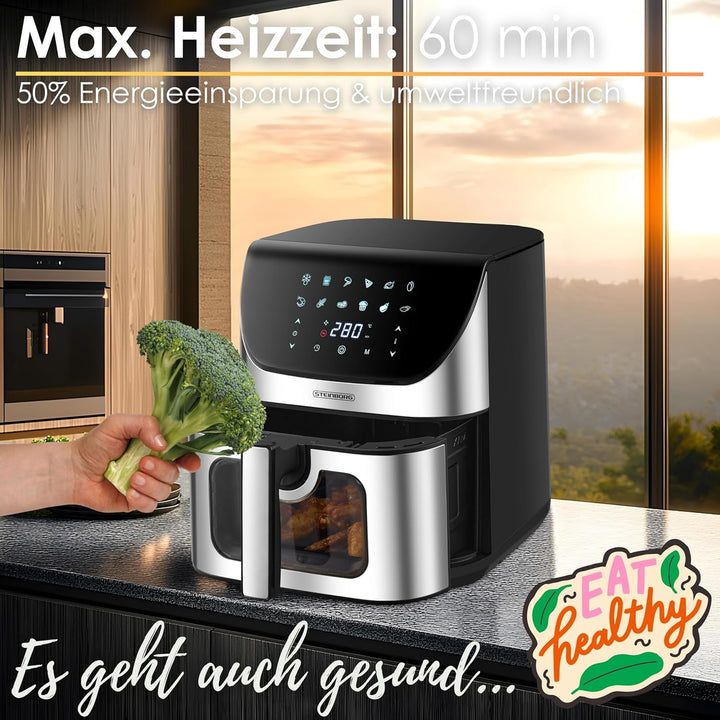 Heissluftfritteuse 8 Liter 4 in 1 Sichtfenster Mini Backofen Grillen Backen Dörren Frittieren Heissl