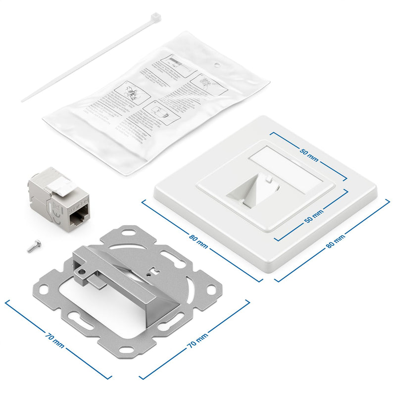 deleyCON 2x CAT7 Netzwerkdose 1 Port LAN Dose Anschlussdose Datendose Unterputzdose + 2x CAT 7 Keyst