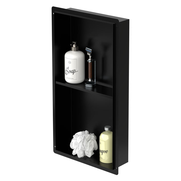 LuxeBath Wandnische Doppel aus Edelstahl, 30x60x10 cm, Schwarz, Duschnische, Randlos, Einbauregal, F