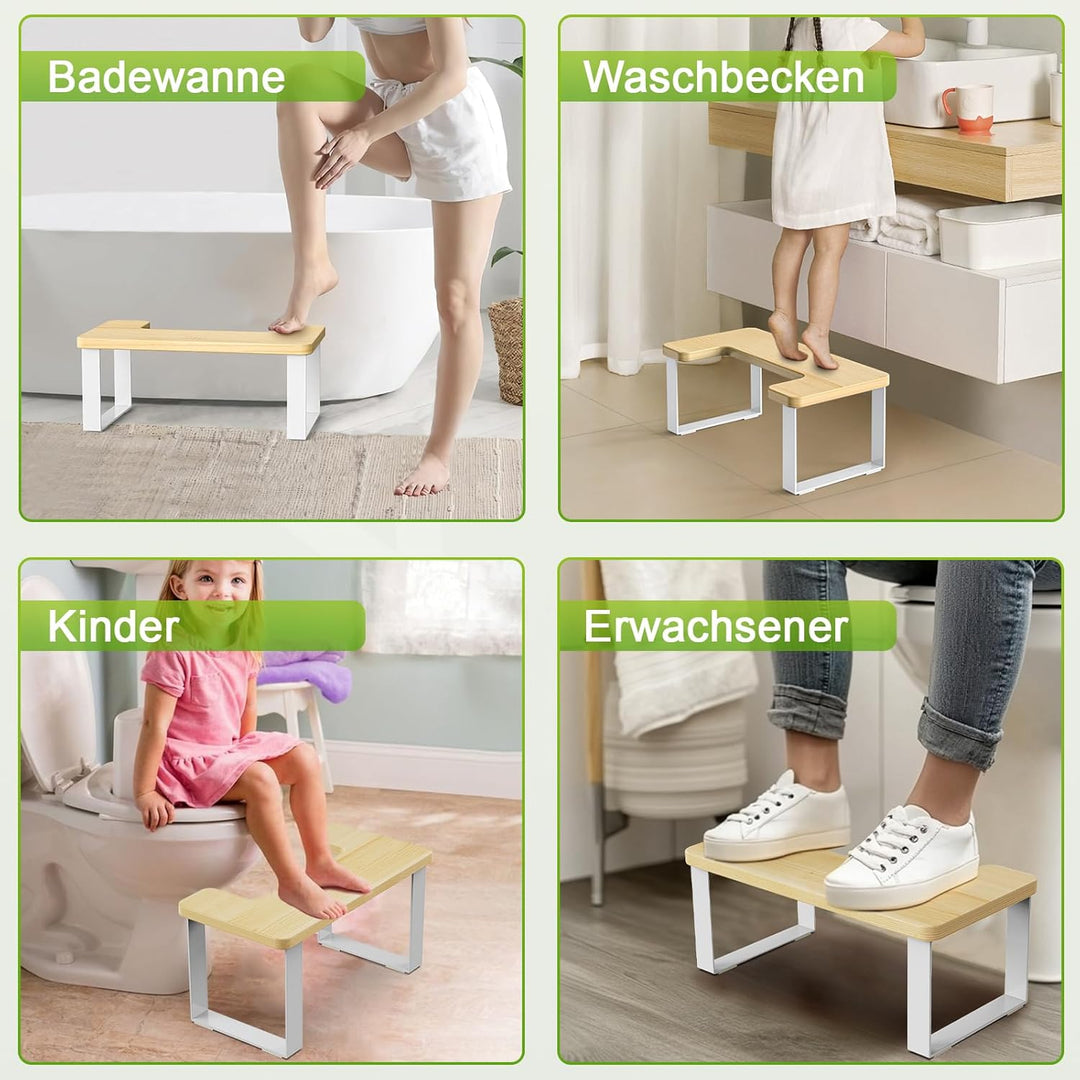 USION Toilettenhocker Erwachsene - 7 Zoll Toilettenhocker Holz, Anti-Rutsch Klohocker Fussbank Squat