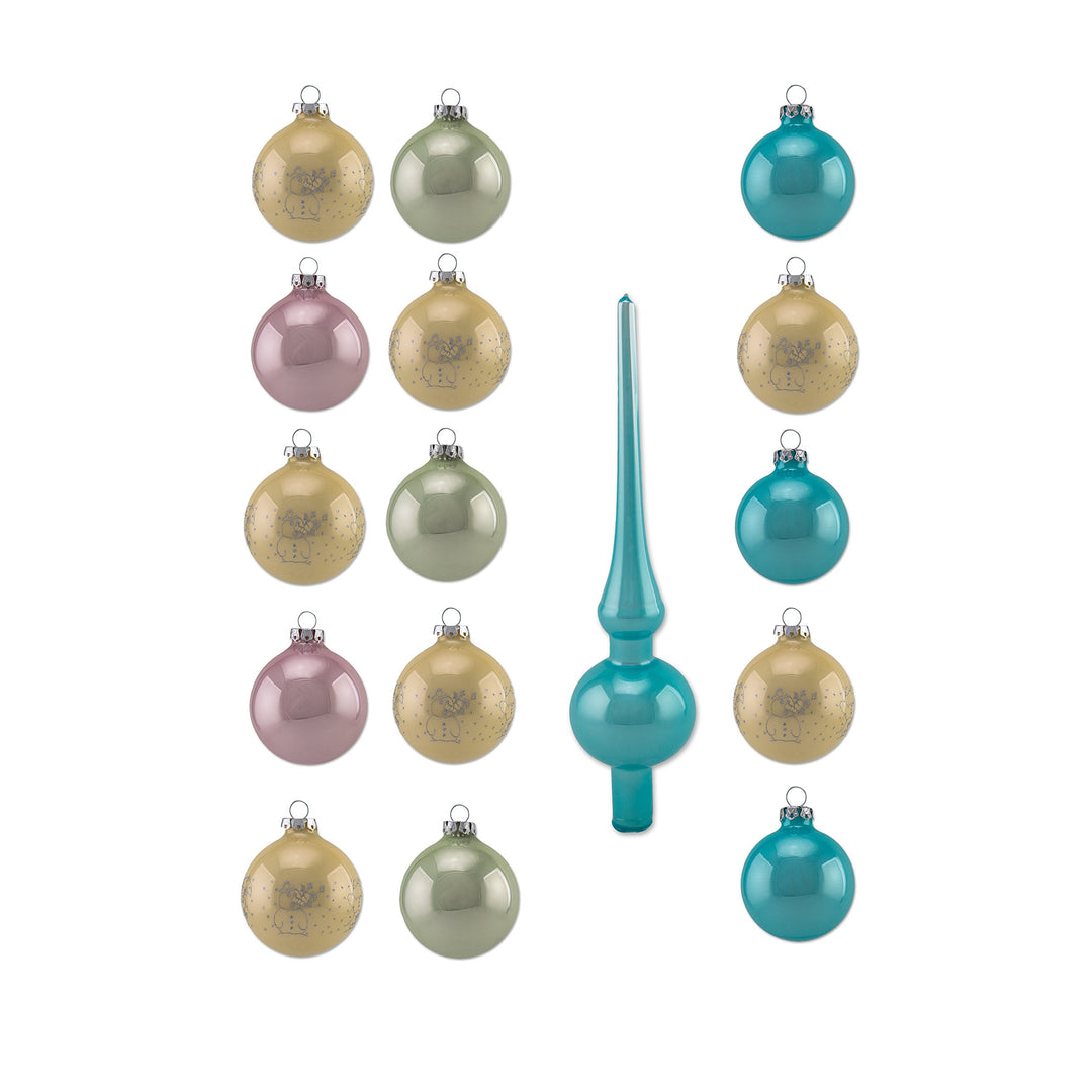 Thüringer Glas Design Christbaumschmuck, Pastell, 16-Teilig Uni, Deko, Spitze 16-Teilig Uni, Deko, S