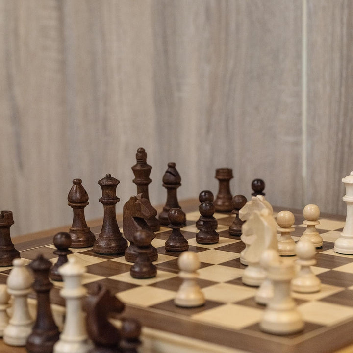 A&A Wooden Chess Set, 2 in 1, 15" Folding Board, 3" King Height German Knight Staunton Chess Pieces/