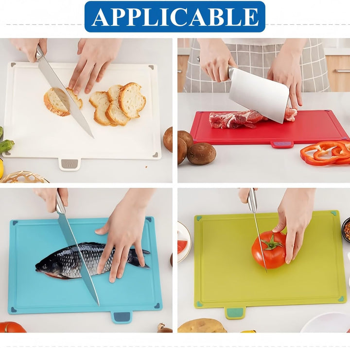 KAHEIGN 4Pcs Kunststoff Schneidebrett Set, 30 x 20CM Mehrfarbige Schneidebretter mit Ständer, BPA-fr