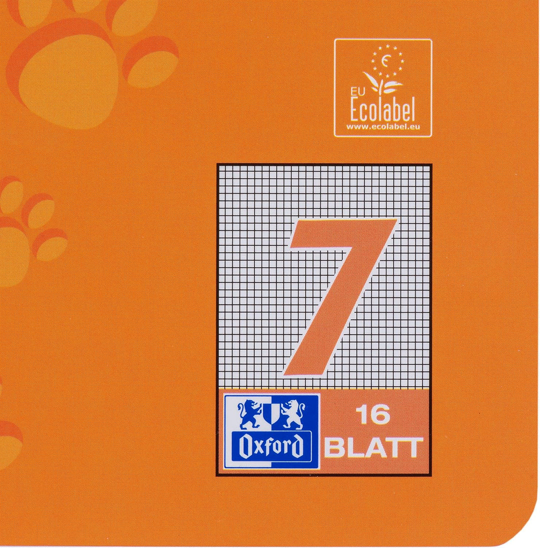 Oxford Schulheft A5, Lineatur 7, 16 Blatt, orange mit Tatzen, 15 Stück (Packung mit 2) 15 Stück 16 B