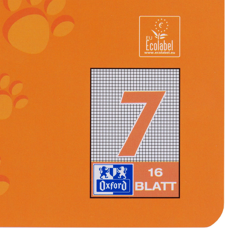 Oxford Schulheft A5, Lineatur 7, 16 Blatt, orange mit Tatzen, 15 Stück (Packung mit 2) 15 Stück 16 B