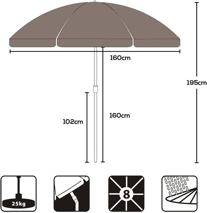 Sekey 160 cm Sonnenschirm Strand mit Schutzhülle für Balkon Garten & Terrasse Neigungswinkel und Höh