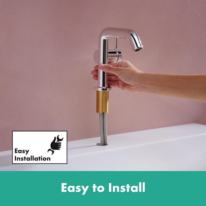 hansgrohe Tecturis S Fine - Waschtischarmatur mit Push-Open Ablauf, energiesparend (CoolStart), Wass