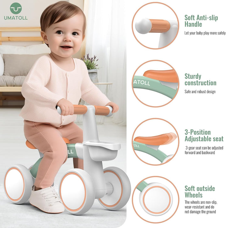 Umatoll Kinder Laufrad ab 1 Jahr, Spielzeug für 12-24 Monate, Baby Lauflernrad mit Korb für Jungen M