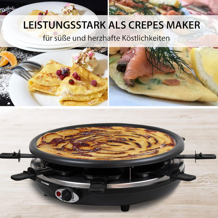 Syntrox Germany 4in1 Raclette mit Fondue für 8 Personen, Tischgrill mit heissem Stein, Pancake- und