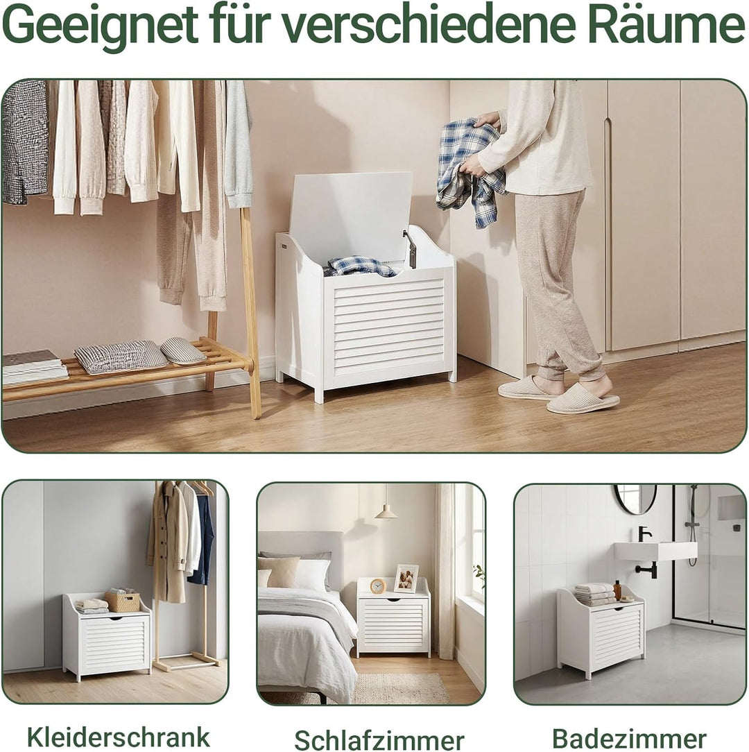 SoBuy Schuhbank mit Sitzfläche & Stauraum – Wäschetruhe mit herausnehmbarem Wäschesack, stabil & pla