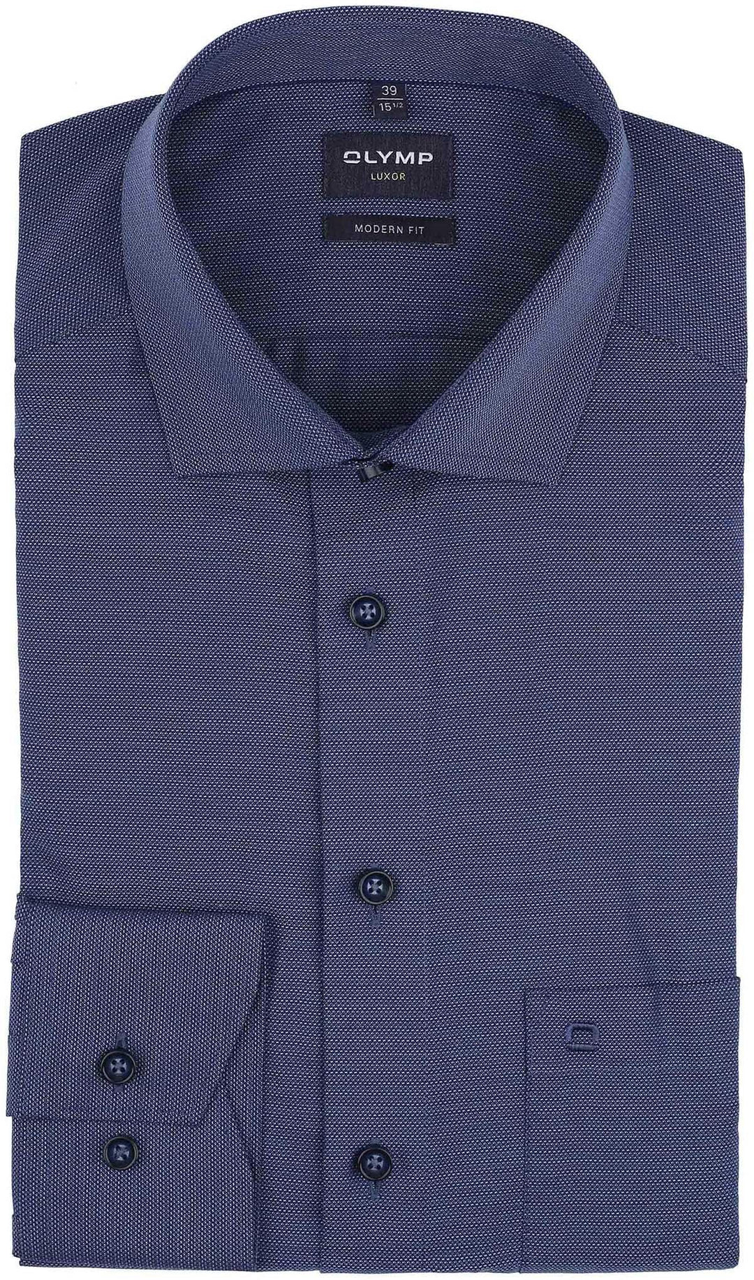 OLYMP Herren Businesshemd Langarm Luxor,Natté,modern fit,Global Kent 37 Marine 18, 37 Marine 18